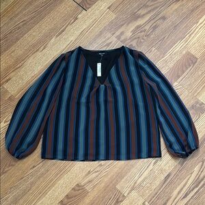 Madewell (NEW) Striped V-Neck Blouse - Blue and Brown